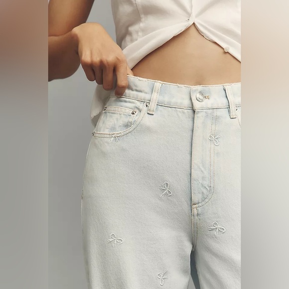 Anthropologie LE JEAN High-Rise Wide-Leg Bow Embroidery Jeans - Picture 3 of 11